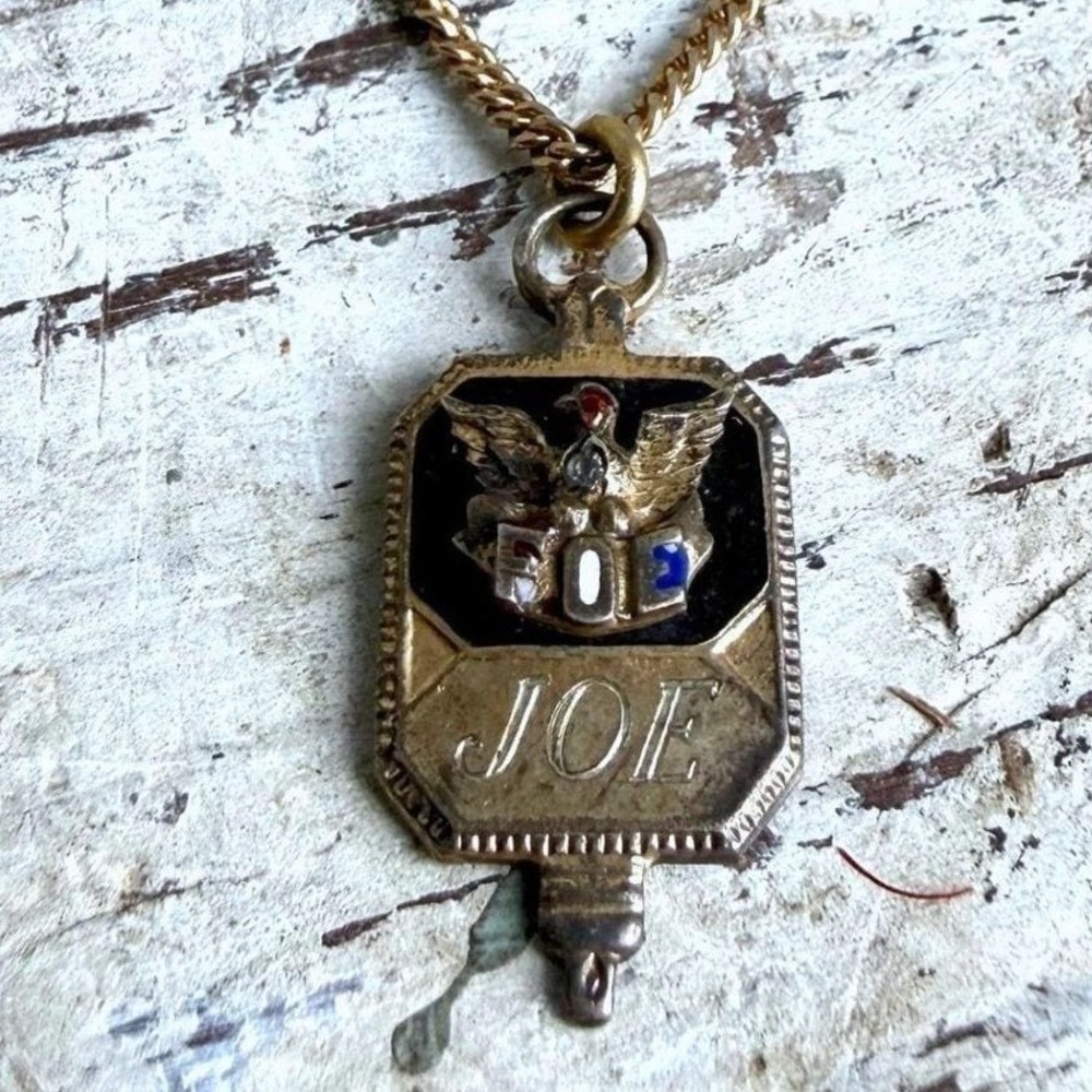 Vintage FOE Fraternal Order of Eagles Sterling Silver Gold Tone Tie Chain